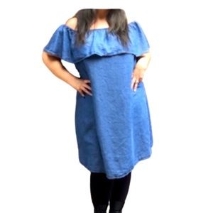 Boho Off Shoulder Ruffle Denim Dress